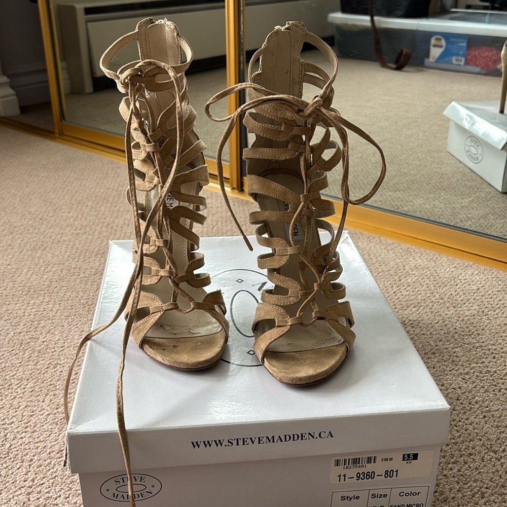 Steve Madden Tan Lace-Up Gladiator High Heels